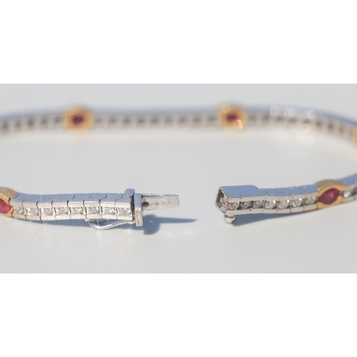 9 - Finely Detailed, Brilliant Cut Diamond Channel Set Bracelet with Six Stone Oval Cut Ruby Inset, Moun... 