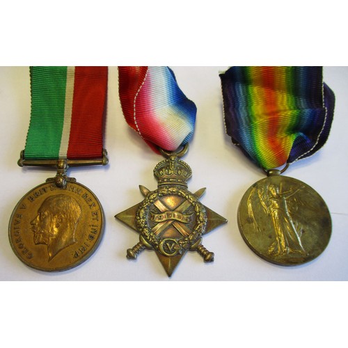 4 - WW1 range with Mercantile Marine War Medal to Albert Adams, 1914-15 Star and Victory Medal to 76704 ... 