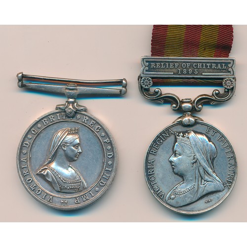 26 - 1895 India Medal Relief of Chitral 1895 clasp re-named in neat upright capitals to Gnr F. Thompson 3... 