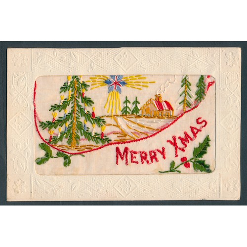 114 - Silks. Embroidered. Misc. coln. in mxd. cond. mainly greetings and patriotic. Qty. approx. 88 (R)