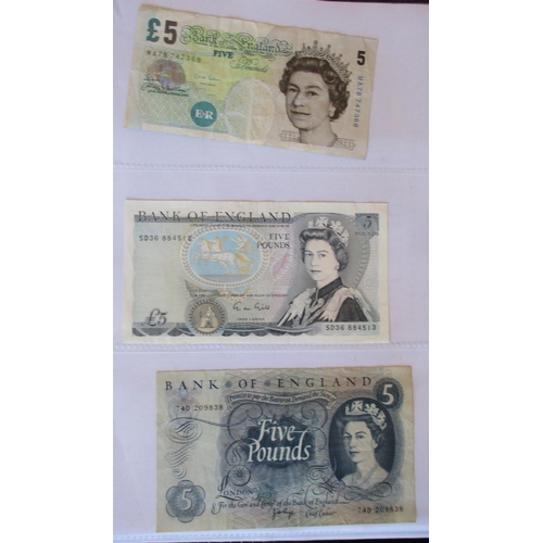 125 - Range on leaves with £5 O'Brien blue H83 fair, Page Britannia 74D fair, Gill Wellington SD36 very fi... 