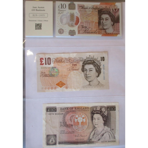 125 - Range on leaves with £5 O'Brien blue H83 fair, Page Britannia 74D fair, Gill Wellington SD36 very fi... 