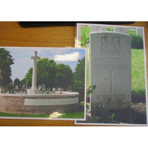 18 - WW1 range with 1. BWM to 46721 Pte F. Wood Manch R. nearly extremely fine. Frank Wood was killed in ... 