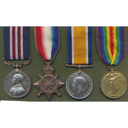 55 - WW1 Military Medal & 1914-15 Star trio to 84585 Bmbr A. Downie R.A. (14 D.A.C. R.F.A. on MM, Gnr R.F... 