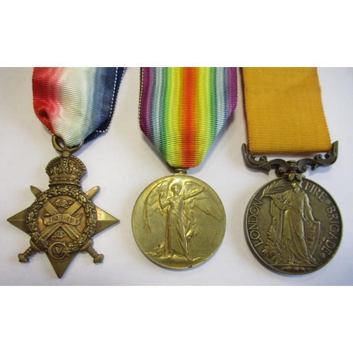 58 - 1914 Star, Victory Medal and London Fire Brigade Good Service Medal to 592 Pte W. Smalley 1/Sea High... 