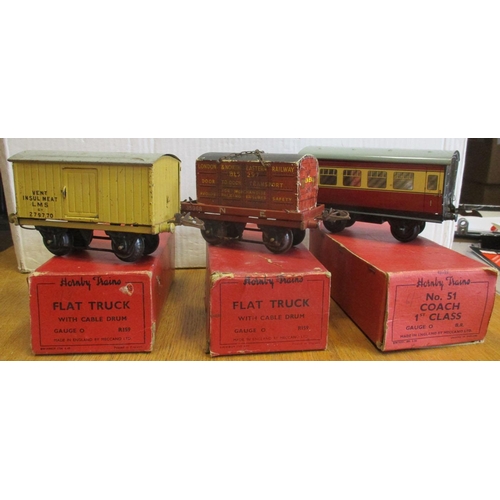 476 - Hornby. O gauge collection, generally good plus in good or better boxes, with 4-wheel coaches (4), w... 