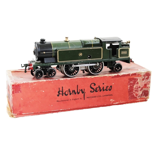 479 - Hornby. O gauge No.2 Special 2221 Great Western green 4-4-2T clockwork tank locomotive with key, goo... 