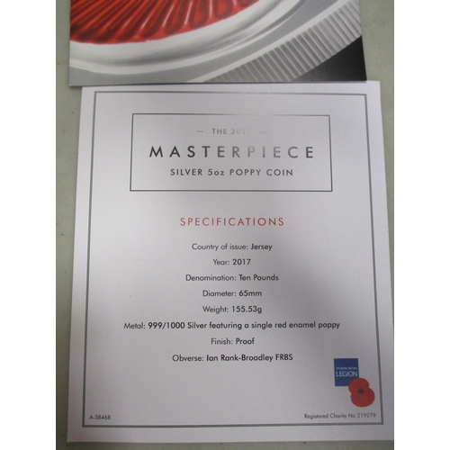 596 - Jersey. 2017 £10 Poppy 155.53g silver proof FDC in plush transparent display box by Westminster. (½B... 