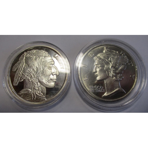 602 - U.S.A. Range with $1 Walking Liberty uncirculated 1993, 98, 99 (2), 1 oz un-dated silver medallic (2... 