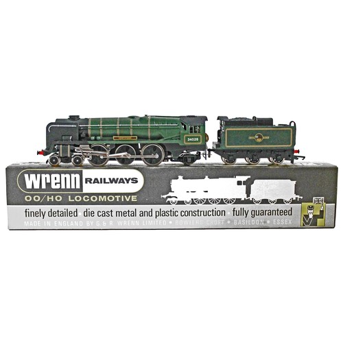 605 - Wrenn. OO gauge BR Rebuilt Bullied Pacific 4-6-2 BR 34028 'Eddystone' green locomotive and tender, a... 