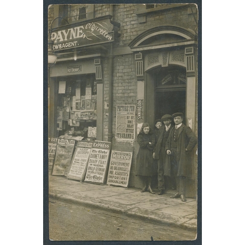 136 - Social. shopsfronts incl. Payne Newsagent (p.mkd. Kilburn see photo),  G. Gibson Watchmaker and Jewe... 