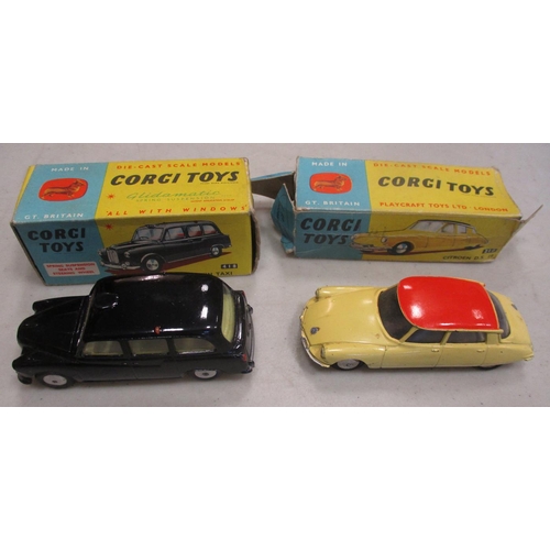 289 - Corgi. Range with Mini No 226 light blue, Renault Floride No 222 red, Jaguar 2.4 No 208S, Austin Hea... 