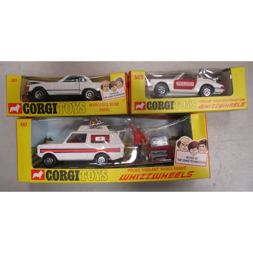 292 - Corgi. Whizz Wheels range with Police Range Rover Set No 461, Polizei Porsche Targa No 509, Mini blu... 