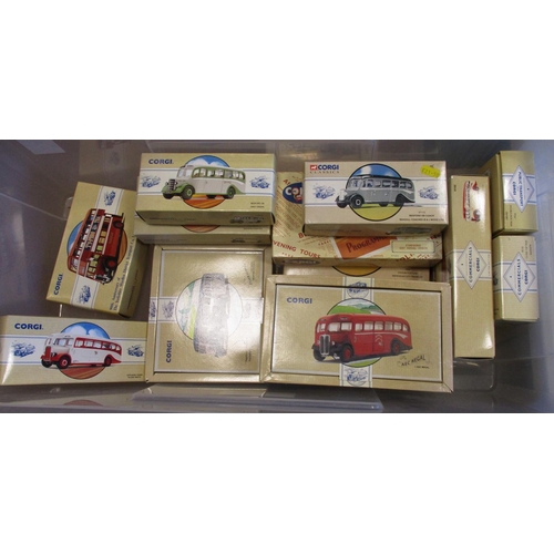 293 - Corgi. Bus, coach and tram collection including Classic Commercials with twin sets (5), Routemasters... 