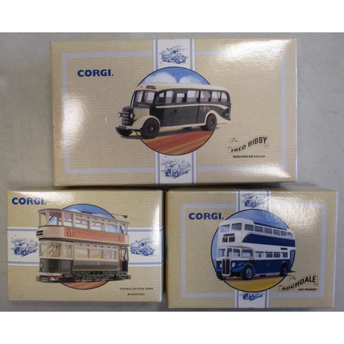 295 - Corgi. Bus and coach collection including triple sets (3),  50th Anniversary, Hong Kong City Bus, tw... 