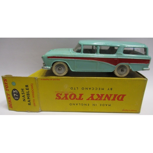 304 - Dinky. Range with Mercedes Benz Racing Car No 237 blue driver, Jaguar D Type No 238 no RN, Nash Ramb... 