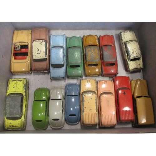 305 - Dinky. Early collection with racing/sports cars (12), cars (24) and lorries/vans (11) in very playwo... 