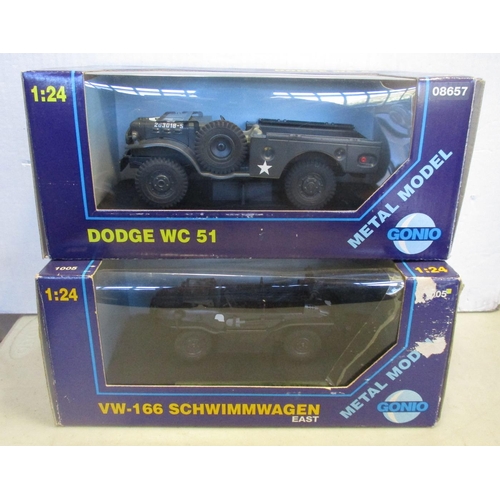 324 - Gonio. 1/24 scale military collection with M3 Half-Track No 1014, Jeep Commando No 08660, VW-166 Sch... 