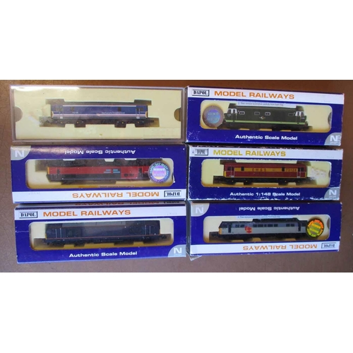 395 - Dapol. N gauge range of diesel locomotives, generally mint in good to excellent boxes with ND005, ND... 