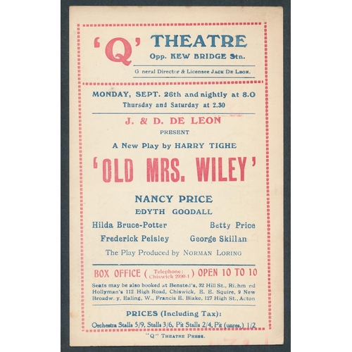 45 - Advertising. 'Q' Theatre Kew Bridge advertising ptd. cards from the 1920's (appear to be all differe... 