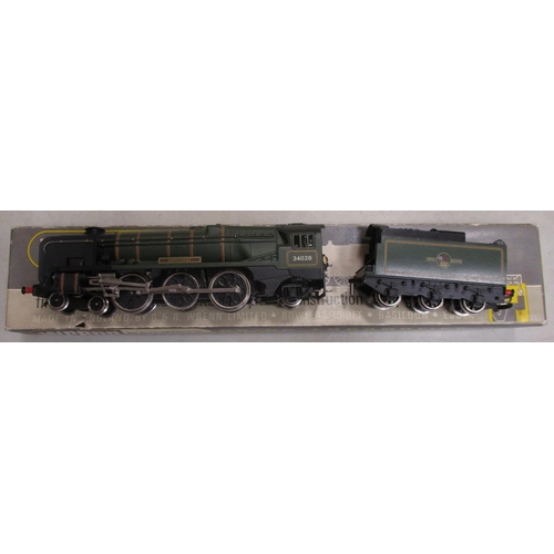 589 - Wrenn. Steam locomotives with BR green 34028 Eddystone 4-6-2 No W2239 and BR maroon 46245 City of Lo... 