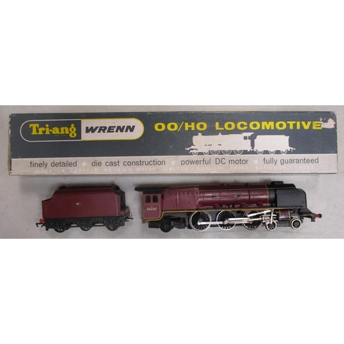 589 - Wrenn. Steam locomotives with BR green 34028 Eddystone 4-6-2 No W2239 and BR maroon 46245 City of Lo... 