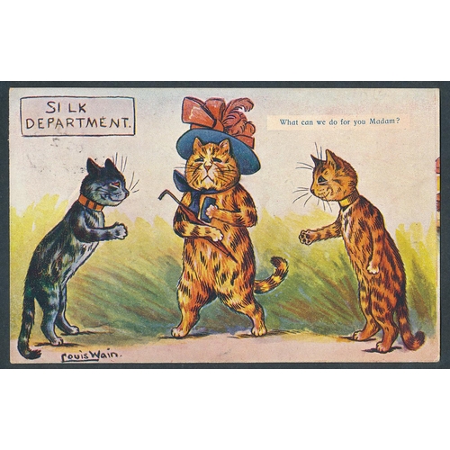 61 - Artist. Louis Wain coln. in mxd. cond. Wrench series 'Silk department', Tuck Write Away 'just a few ... 