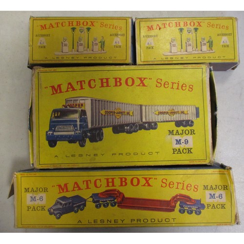 338 - Matchbox. Collection including BP Service Station No MG-1 (incomplete), Major Packs Nos M-6, M-7, M-... 