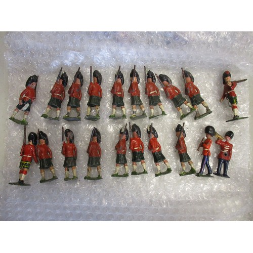 228 - Earlier collection of unboxed British & Scottish infantry, Guards and bands figures by Britains, Joh... 