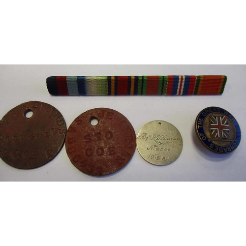 29 - WW1 & WW2 family group with:
1. BWM, Victory Medal (Bi-lingual) and Memorial Scroll to Pte J.E. Keen... 