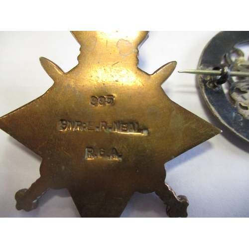 30 - 1914-15 Star trio, WW2 Defence Medal, Silver War Badge No B308172 and Scroll to 318317 Bmbr E.R. Nea... 