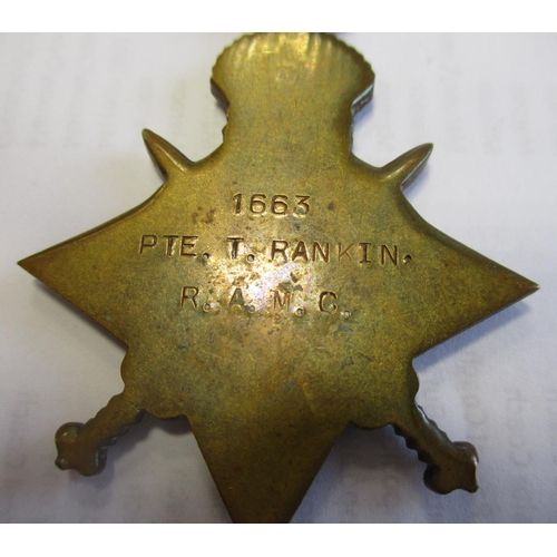 32 - 1914-15 Star trios to 1663 Pte T. Rankin R.A.M.C. good very fine and to 10870 Pte G.W. Robinson R.A.... 