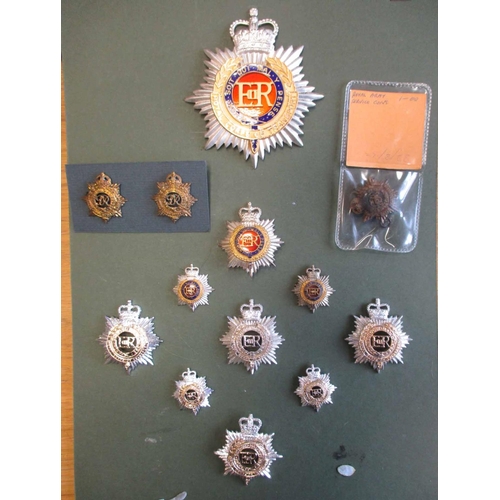 65 - ASC/RASC/RCT collection mounted on cards with buttons, cap badges including plastic war time economy... 