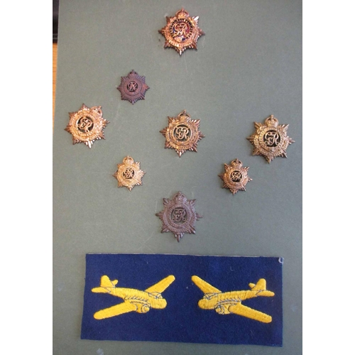 65 - ASC/RASC/RCT collection mounted on cards with buttons, cap badges including plastic war time economy... 