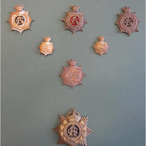 65 - ASC/RASC/RCT collection mounted on cards with buttons, cap badges including plastic war time economy... 