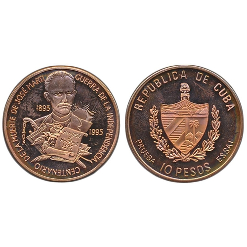 728 - Cuba. 1995 10 pesos copper test piece, obverse 'GUERRA DE LA INDEPENDENCIA CENTENARIO DE LA MUERTE D... 