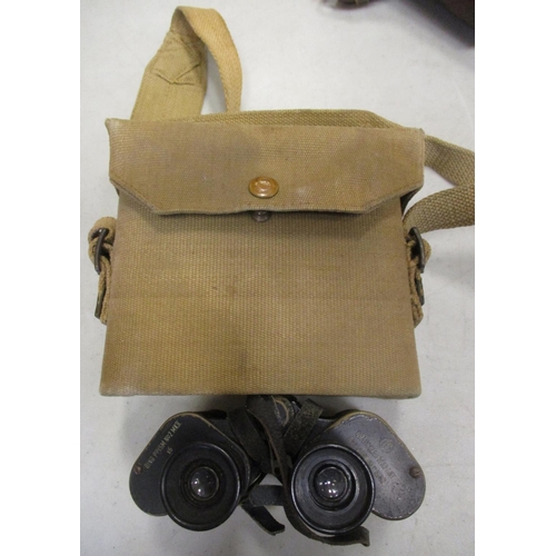 73 - Mixed collection with Bren Gun/LMG magazine, Bino Prism No 2 Mk II binoculars and webbing carrier, e... 