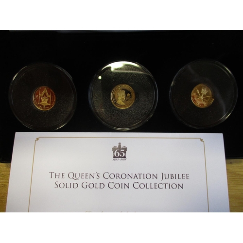 739 - Tristan da Cunha. Cased proof collection with 9ct gold 2014 St George set of 4 x 1g and 2018 Coronat... 