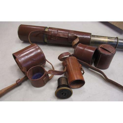 79 - Leather cased telescopes with 1. Sniper spotter 3 draw marked Tel Sig Mk VI also G.S. H.C.R. & Son L... 