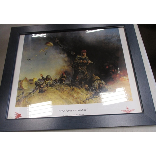 82 - Parachute Regiment collection including framed prints of The Paras Are Landing by Terence Cuneo, 199... 