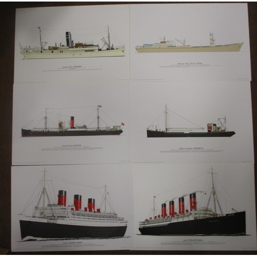 234 - Prescott-Pickup. Range of 12 prints of ships, featuring Liner Queen Mary, Mauretania, Motor Coaster ... 