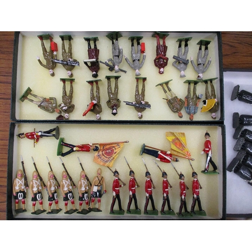 263 - Model soldiers including war diorama, soldiers on plinths and mixed figures including Hussars, river... 