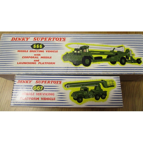 364 - Dinky Supertoys military vehicles with Missile servicing platform vehicle No 667 and Missile erectin... 