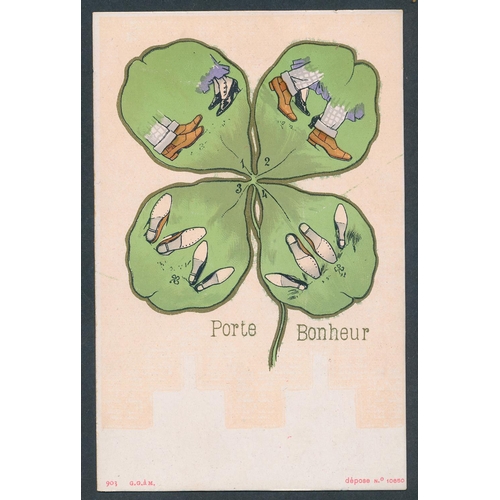 93 - Glamour. Erotic type incl. B&W by C.A. Hans-Starcke-Zena, Four leaf clover showing 4 positions of fe... 