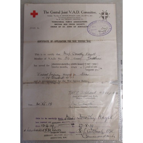 68 - WW1 Nurse’s collection to Miss Dorothy Kayll VAD No 54 (Yorkshire) who served at Facial Injury Hospi... 