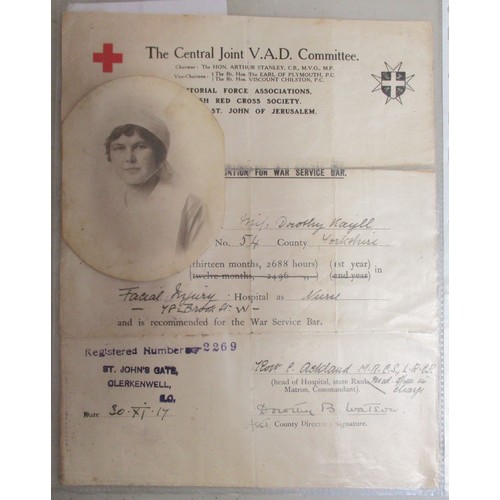 68 - WW1 Nurse’s collection to Miss Dorothy Kayll VAD No 54 (Yorkshire) who served at Facial Injury Hospi... 