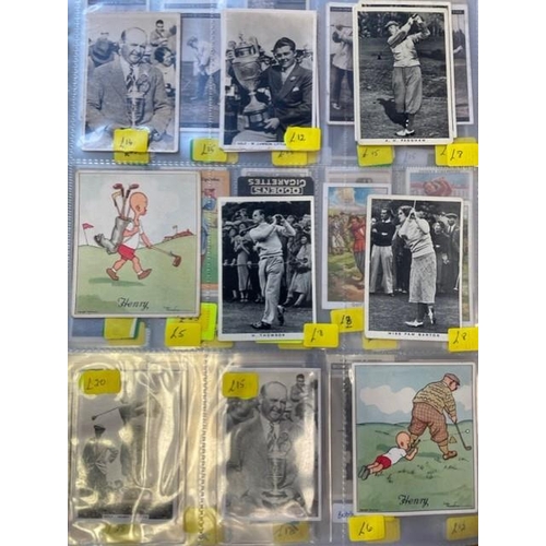 13 - Album of golf related mainly part sets with 1924 Wills Golfing (21), 1934 Churchman 3 Jovial Golfers... 