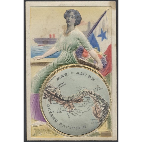 174 - Foreign. Panama coln. of misc. cards and ephemera in a modern album. Embossed cards with raised disc... 