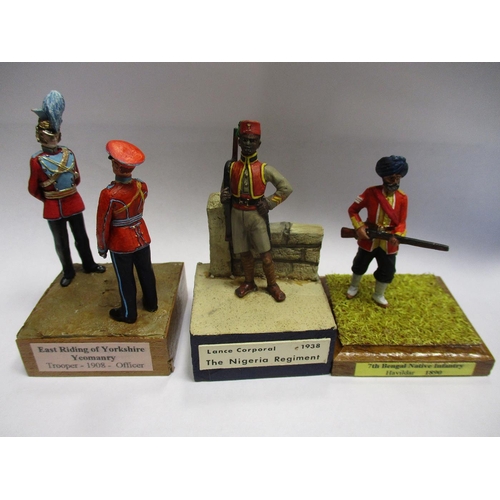 280 - Collection of 54mm hand painted metal (33) and plastic figures (5) mounted singly or in pairs on pli... 