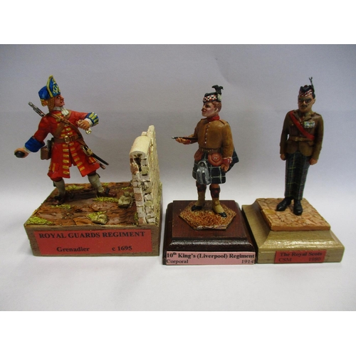 280 - Collection of 54mm hand painted metal (33) and plastic figures (5) mounted singly or in pairs on pli... 